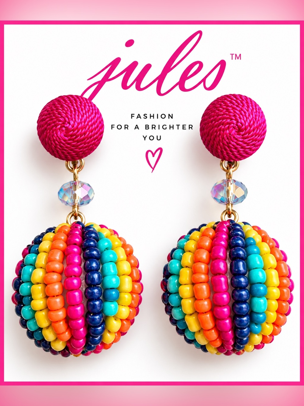 Jules Multicolor Beaded Ball Drop Statement Earrings Hot Pink